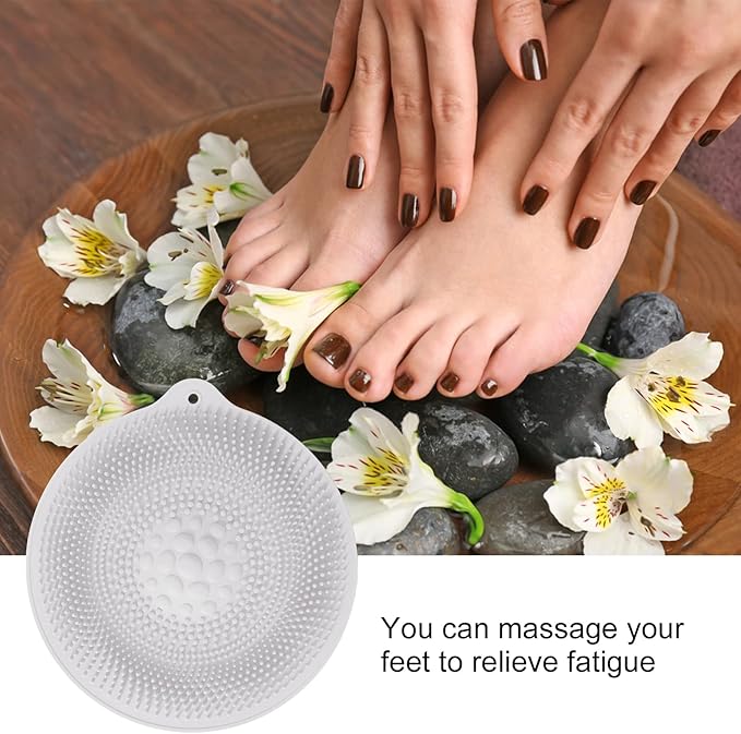 Foot Massage Pad Rubber Shower Brush Adsorbent Mini Scrubber Foot Scrub Pad Exfoliating Soothing Tired Feet Clean Reuse Home Travel(Light Grey)