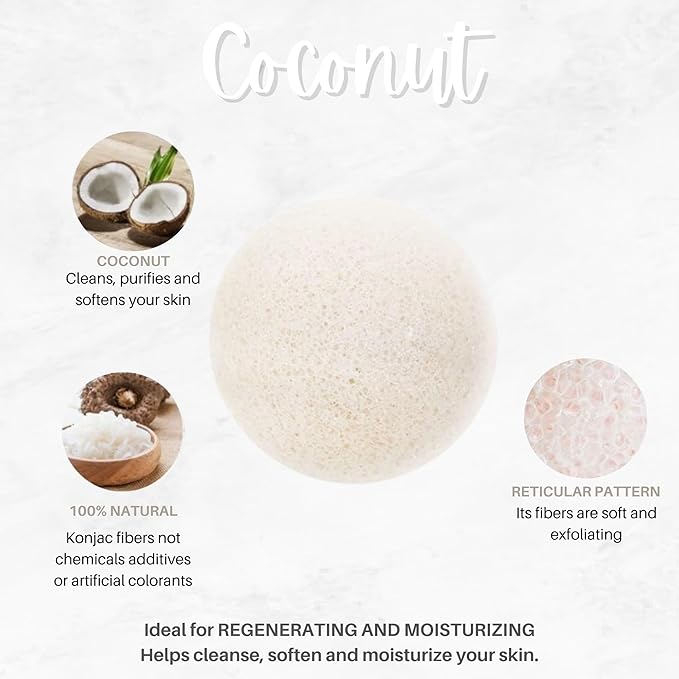 LeafCare Co. - Konjac Sponge- Coconut-for Dull and Dry Skin That Needs Hydration and Softness -Premium Quality