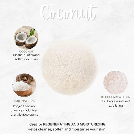 LeafCare Co. - Konjac Sponge- Coconut-for Dull and Dry Skin That Needs Hydration and Softness -Premium Quality
