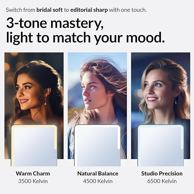 Travel Makeup Mirror with Lights, Portable Lighted Vanity Mirror with 100 LED, Rechargeable, Foldable for Tabletop, 11.9 inches, Rainbow