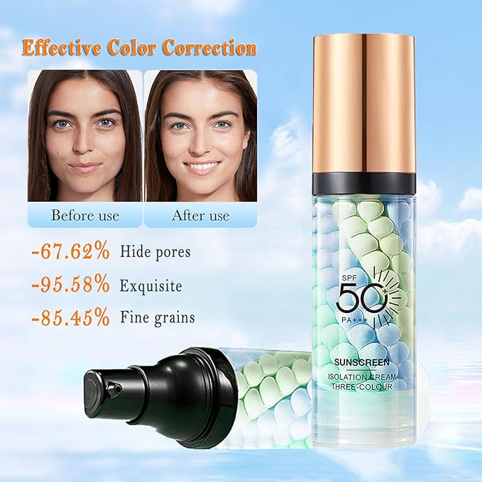 3 In 1 Makeup Primer for Face,SPF 50,Primer for Face Before Makeup,One Step Color Corrector,Sunscreen Makeup Primer,Isolation Cream,Skin Tone Even,Summer Oil Control Moisturizing Makeup Base