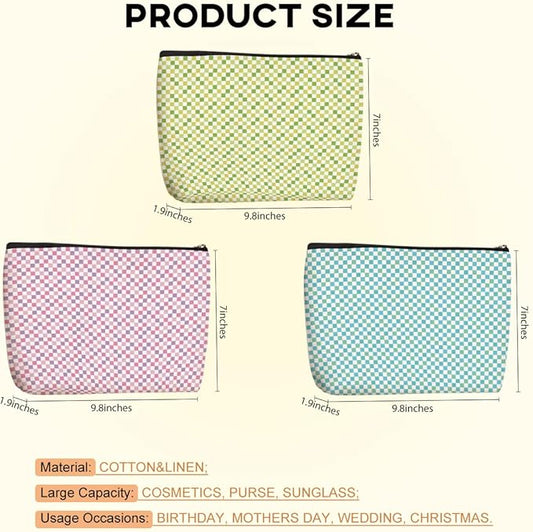 3pcs Cosmetic Bags for Women Makeup Bag, Bachelorette Party Favors Christmas Birthday Friendship Gifts for Women Girls Best Friends Bestie Travel Toiletry Bag Skin Care Bag, Blue Purple Green Plaid