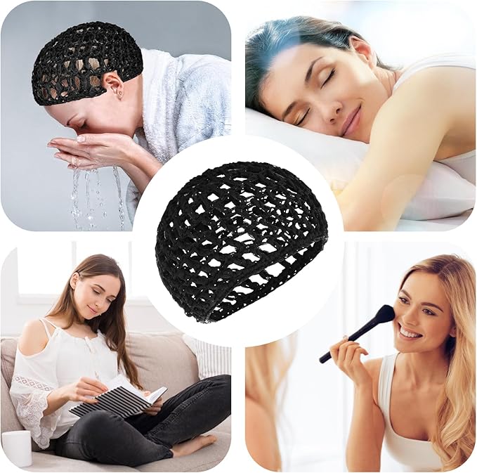 Hair Wrap Nets for Women Sleep - 3 Pack Hairnets Sleep Hair Wrap Cap for Women Sleeping Black Mesh Crochet Hair Net for Sew in Weave (Black)