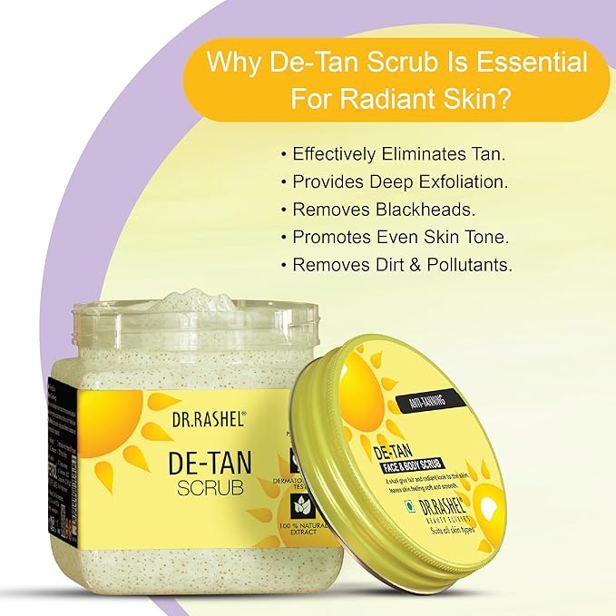 DR RASHEL De-Tan Face & Body Scrub 380ml – Exfoliating Cleanser with Natural Extracts for Tan Removal, Gentle Cleansing & Oil Control – Suitable for Most Skin Types 12.84 Fl Oz