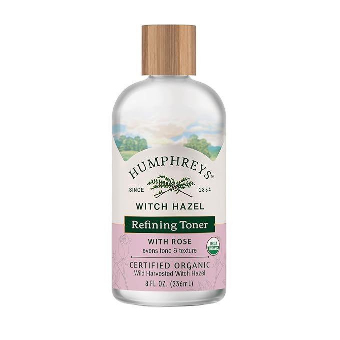Humphreys Witch Hazel Refining Toner | Wild Harvested Witch Hazel & Rose |USDA Organic | Natural | Soothing | Clarifying | Evens Tone & Texture | 8 fl oz