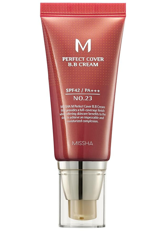 MISSHA M Perfect Cover BB Cream No.23 Natural Beige -Light/Medium with Cool/Neutral Undertone SPF 42 PA +++ 1.69 Fl Oz - Tinted Moisturizer with SPF