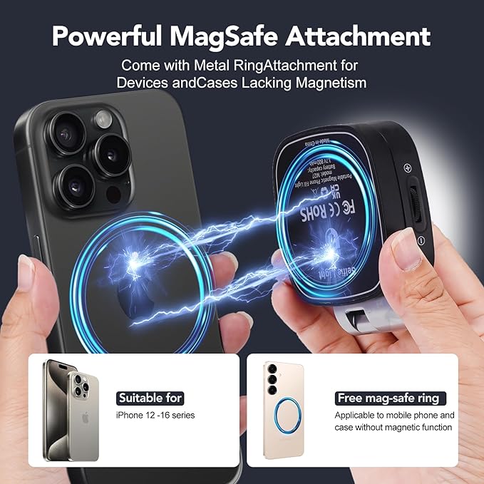 Magnetic Selfie Light Compatible with MagSafe iPhone, Multiple Folding LED Phone Photo Beauty Fill Ring Lighting with Mirror for Zoom Makeup Photography Recording Video Conference, (M27 Black)