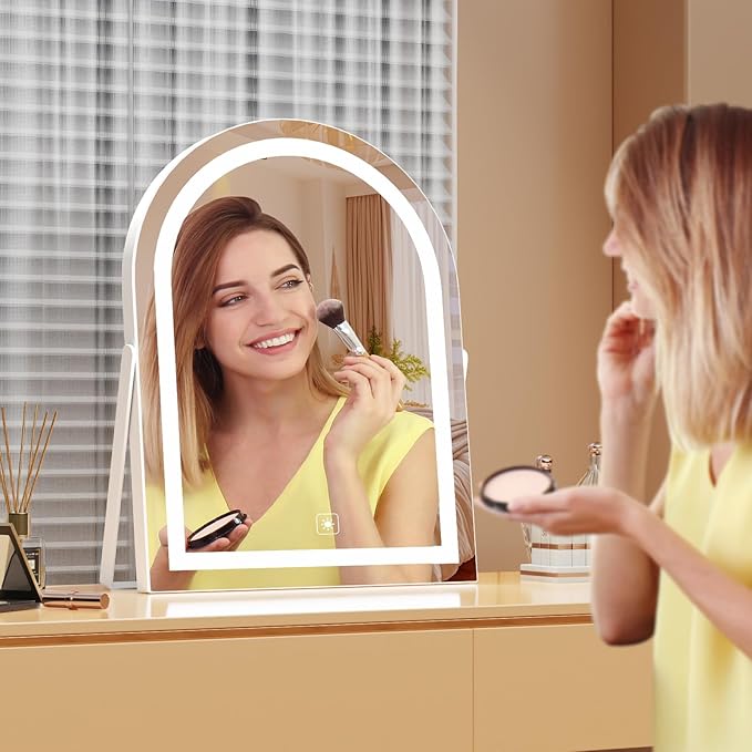 14" Elegant LED Vanity Mirror with 3-Color Adjustable Lights, Lighted Makeup Mirror 360Β° Rotating Stand & Touch Control - Perfect Makeup Gift for Women