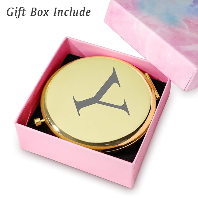 Personalized Gifts for Women Girls, Initial Compact Mirror, Unique Mothers Day Birthday Gifts for Friends Mom Wife Grandma Sister Daughter, 2025 Graduation Gifts for Her College Medical High School