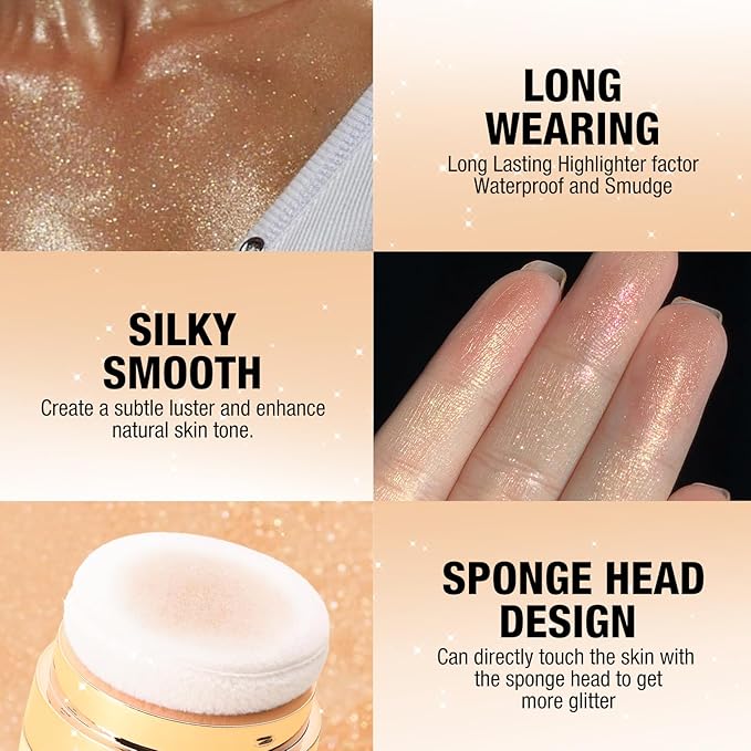 Glitter Body Highlighter Powder Body Shimmer Sparkle Face Highlighter Powder for Face Eyes Body Glow Makeup With sponge head(Purple)