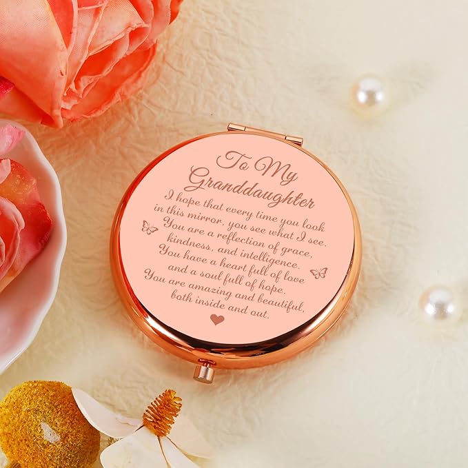 Valentines Day Gifts for Granddaughter from Grandma, Granddaughter Valentines Compact Mirror Gifts, To My Granddaughter Gifts Birthday Gifts, Inspirational Gifts for Granddaughter Pocket Mirror Gifts