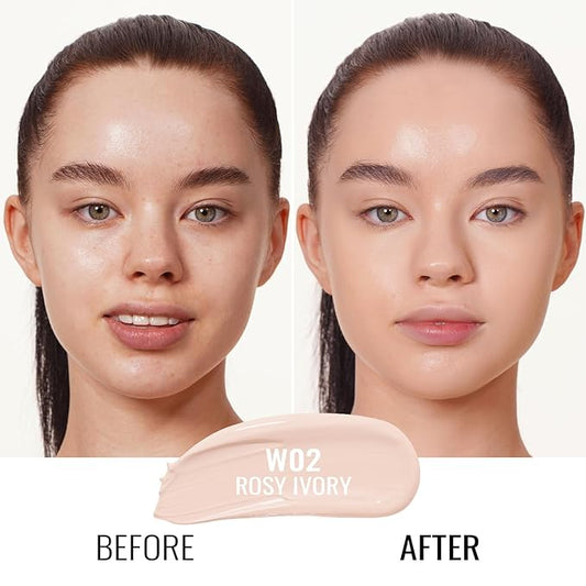 Oulac Foundation Make Up, Skincare Infused With Aloe Leaf And Vitamin E, Medium to High Coverage Liquid Foundation, Foundation Vegan 30ml, Shade:Rosy Ivory