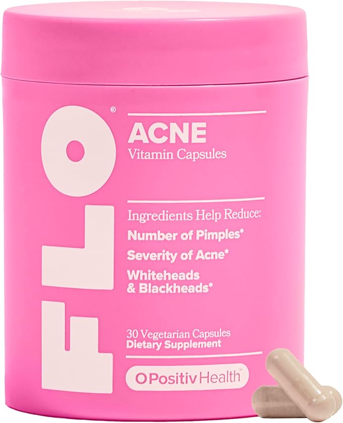 O Positiv FLO Acne Capsules β Reduce Number and Severity of Pimples, Whiteheads, Blackheads, and Pustules on Face, Back, and Body β Colostrum-Derived Lactoferrin, Zinc and Vitamin E β 30 Servings
