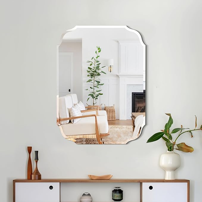 Silver Wall Mirror-Beveled Edge Frameless Mirror for Bathroom, Vanity, Bedroom, Rectangle Mirror οΌ18X24inchοΌ