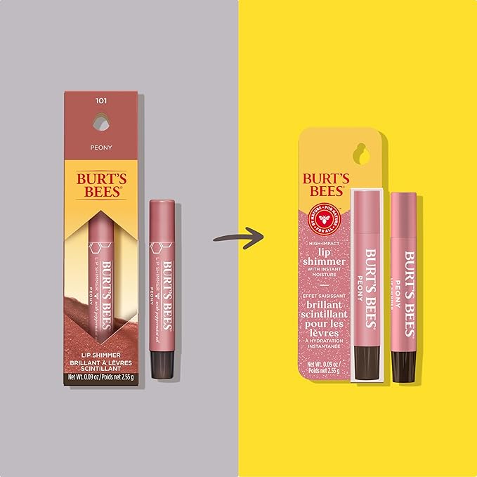 Burt's Bees Lip Shimmer Peony; Warm, Luminescent Color; High Impact, Instant Moisture; with Shea and Cocoa Butters; 100% Natural Origin; 0.09 Ounce (Pack of 1)(Packaging May Vary)