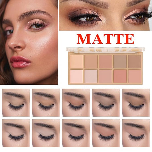 10 Colors Makeup Naked Eyeshadow Palette,Nude Matte Shimmer Eyeshadow Palette,Natural Glitter Pigment Eye Shadow Pallete Set Long Lasting & Waterproof Smokey Eye Professional Beauty Makeup Kit #6