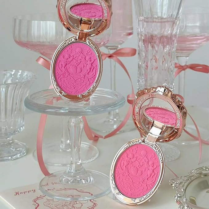 Flower Knows Strawberry Rococo Embossed Blush;Pink Matte Finish;Buildable & Blendable Powder Blush for cheeks,Natural Flush for All Skin Tones(G01 Romantic Blossom,4.6g)