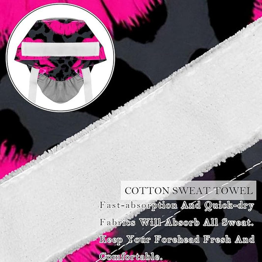 2 PCS Bouffant Cap with Button Ponytail Pouch Working Cap Sweatband Adjustable Surgical Cap Black and White Cow