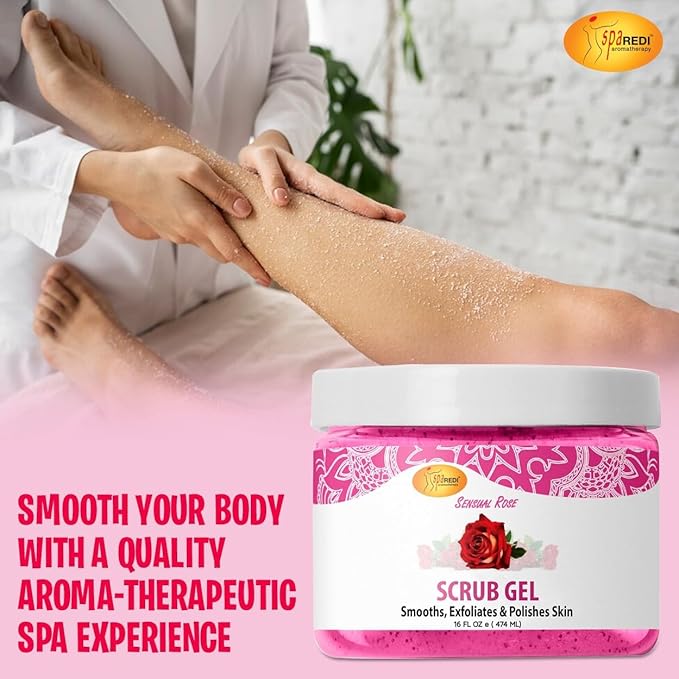 SPA REDI β Exfoliating Scrub Pumice Gel, Sensual Rose, 16 oz - Manicure, Pedicure and Body Exfoliator Infused with Hyaluronic Acid, Amino Acids, Panthenol and Comfrey Extract