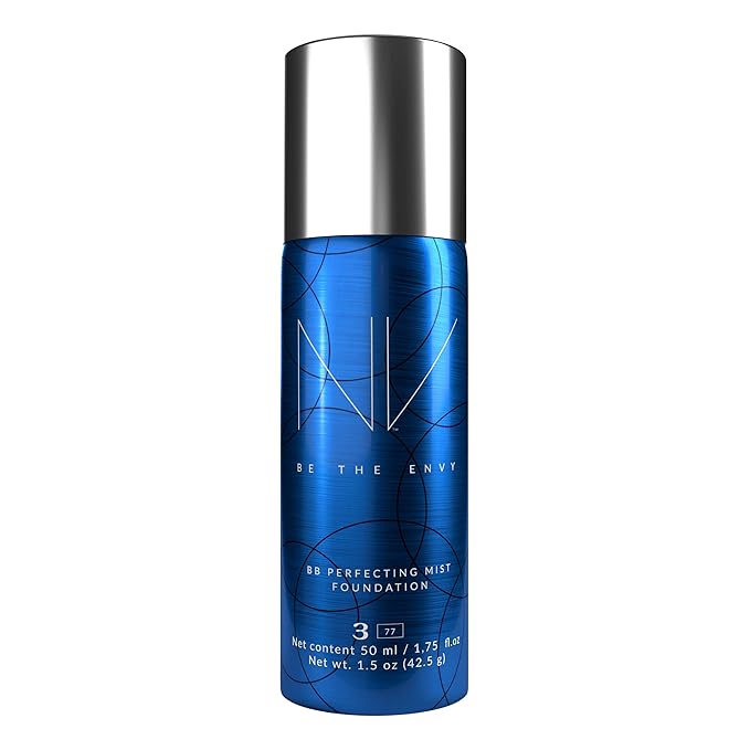 NV BB Perfecting Mist Foundation Buildable Coverage Professional Airbrush Makeup with Plant-based Stem Cell Polypeptides, Vitamins A, D, E and Aloe, 1.5 ounces, Warm Ivory