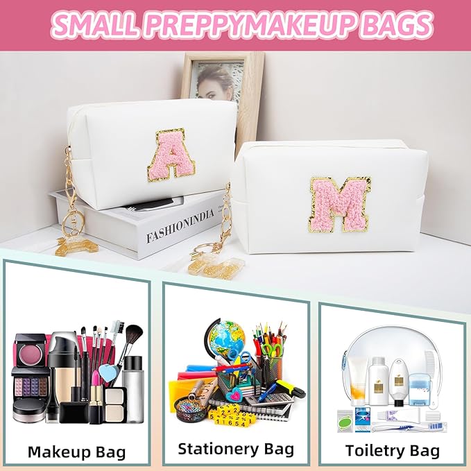 Birthday Gifts for Women Her,Travel Cute Makeup Bag,Large Capacity Cosmetic Bags for Women Makeup Pouch PU Leather Waterproof Cosmetic Bag (M, White)