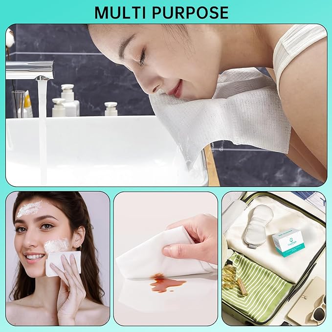 ONLYCARE Disposable Face Towel, Biodegradable Disposable Towels for Travel, 10" x 12" Thick Soft Facial Towels for Sensitive Skin, Makeup Remover Dry Wipes, 1 Travel Pack,15 Count