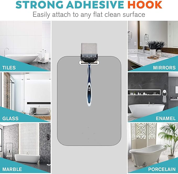 Anti-Fog Mirror, Large Size: 9.84" L x 7.09" W, High-Definition Bathroom Fogless Shower Mirror, Frameless, Impact Resistance Bathroom Wall Hanging Shower Accessories, Safe & Durable