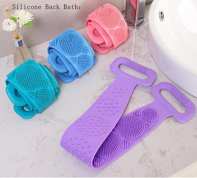 2 Pack Silicone Back Bath,Bath & Body Brush, Back Body Bath Towel,Powerful Stain Removing and exfoliating Back Pulling Strip, Adult Men and Women Back Bath Towel