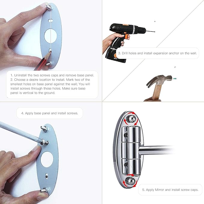 7X Wall Mounted Makeup Mirror - Double Sided Magnifying Makeup Mirror for Bathroom, 8 Inch Extension Polished Chrome Finished Mirror