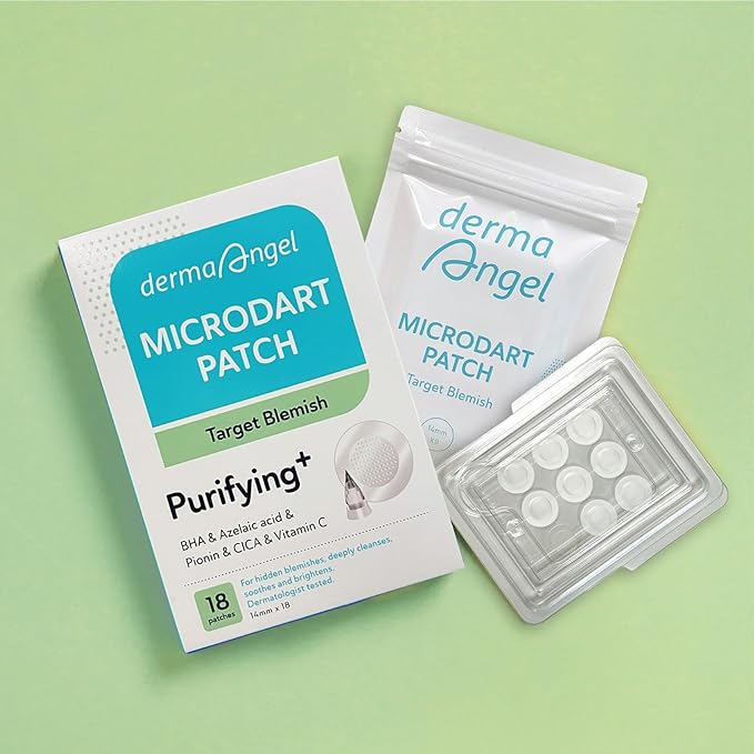 Microdart Acne Patches for Deep Blemishes - 18 Dots - Hydrocolloid Pimple Patch with Salicylic Acid, Azelaic Acid, CICA & Vitamin C - Targets Stubborn Blemishes, Dark Spots & Cystic Acne