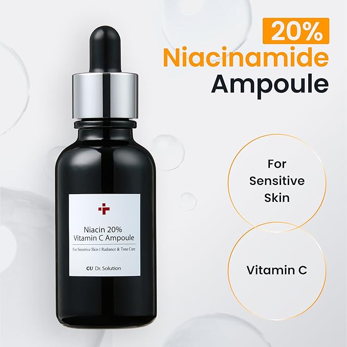 Niacinamide 20% Vitamin C Ampoule β CUSKIN Korean Skin Care with Niacinamide, Glutathione, Hyaluronic Acid, Adenosine, Panthenol for Skin Elasticity and Moisturizing, 30g (1.01 Fl. Oz)