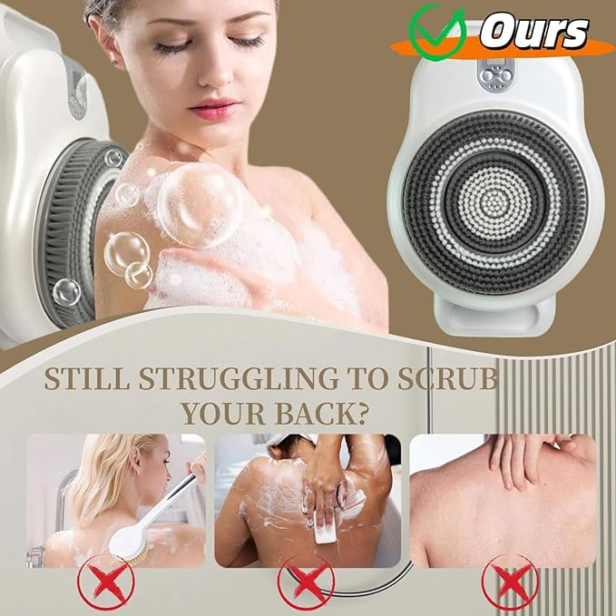 Wall Mounted Back Scrubber for Shower, Electric Exfoliating Brush with 7in Brush Head, 360Β° Automatic Rota-Tion, High/Low Gear, Body Scrubber for Shower, Deep Cleansing & Back Massage