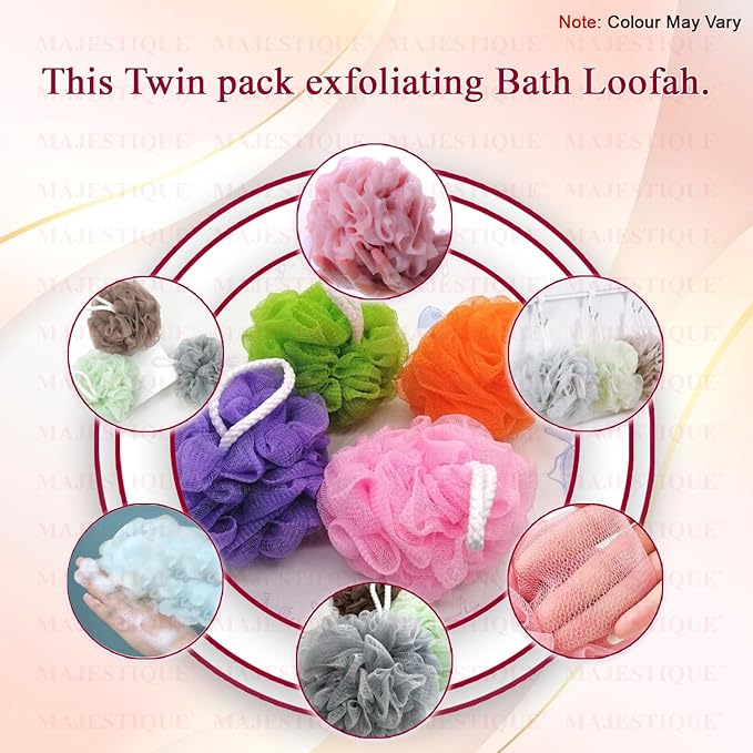 Majestique Bath Shower Loofah Sponge 50g Bath Mesh Pouf Shower Ball Body Scrubber Exfoliating Bath Sponge for Men, Women Unisex - Set of 4