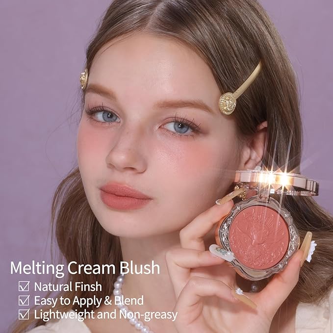 Flower Knows Little Angel Cream Blush,Buildable & Blendable Makeup Blush for cheeks,Soft & Long-lasting,Brick Red Flush for All Skin Tones(01 Flaming Heart,6g)