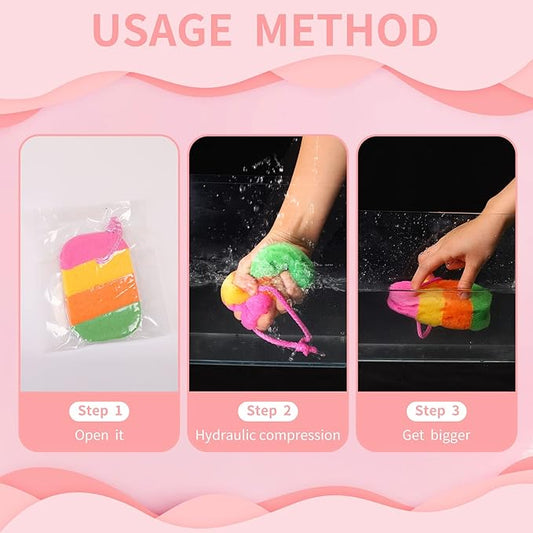 3 Pcs Exfoliating Bath Sponges for Shower,TIZYFF Bath Sponge Loofah for Body Wash Bathroom Vivid Colors Soft Bathing Accessories