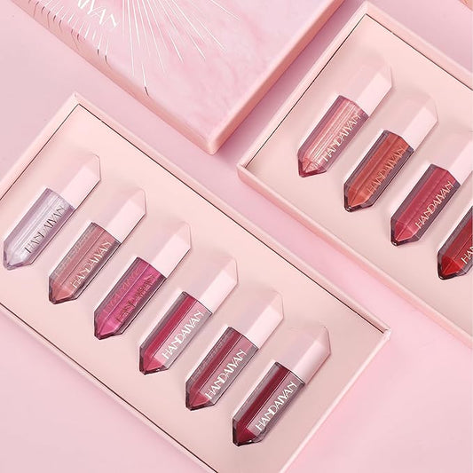 6PCS Diamond Lip Gloss Set, Matte & Pearlescent Finish, Long-Lasting Hydrating Lipstick, Non-Sticky, High-Pigment Formula for All-Day Wear, Shimmer & Velvet Effect (Diamond A, 1)