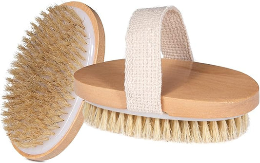 OPAZ Dry Body Brush 2 Pack β Natural Boar Bristles Exfoliating Brushing for Lymphatic Drainage, Cellulite, Acne Wooden Scrub with Strap for Bath, Shower & Self-Care