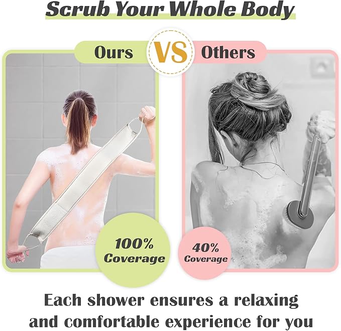 Natural Loofah Bath Sponge, 35.5 in Back Scrubber for Bath Shower, Exfoliating Body Scrubber, Shower Loofah Scrubber for Women and Men, Shower Loofah Sponge to Clean Body Deeply, Invigorate Skin