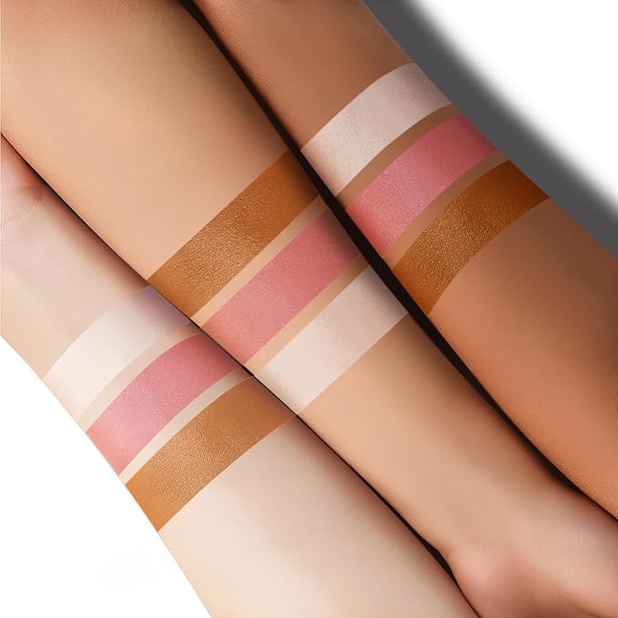 Lezero 3Pcs Contour Stick Makeup Kit, Shades with Highlighter, Blush and Bronzer Trio for Sculpt the Cheeks and Body, Longwear, Waterproof, Matte Finish Series, #2 LIGHT FAIR (16,19,22)
