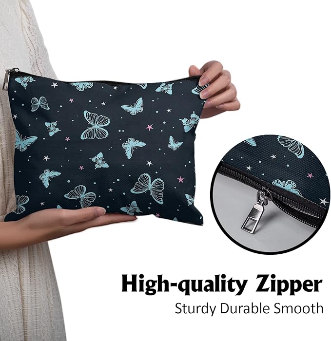 Cafl Beautiful Butterfly Makeup Bag Cute Butterfly Zipper Pouch Cosmetic Pouch Large Travel Linen Make Up Organizer for Purse for Girls Women 10Γ8Inch