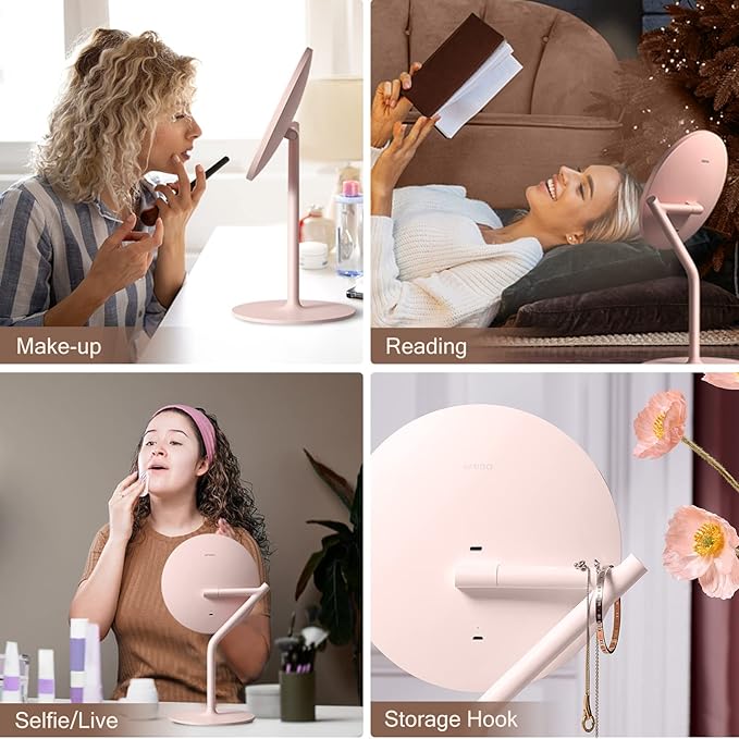 AMIRO Professional 8" LED Lighted Makeup Mirror with 5-Level Brightness, with 5X Magnifying Small Mirror, Tabletop Rechargeable Cosmetic Mirror with Touch Control 180Β°Rotation