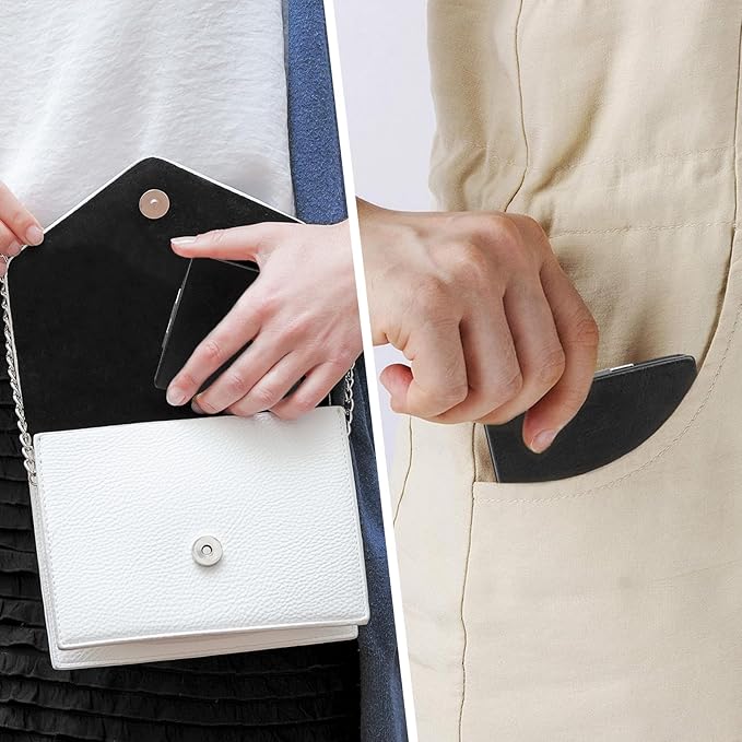 1X/2X Compact Mirror with PU Leather, Magnifying Folding Pocket Makeup Mirror for Purses and Travel