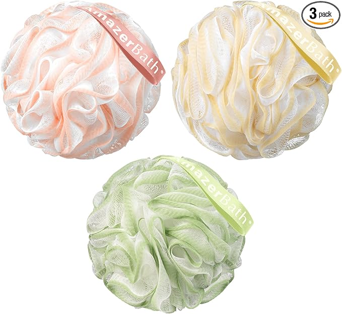 AmazerBath Loofah Sponge, Shower Loofah 60g/PCS - Body Scrubber Loofa Set of 3 Cotton Candy Trio, Bath Sponge for Men and Women