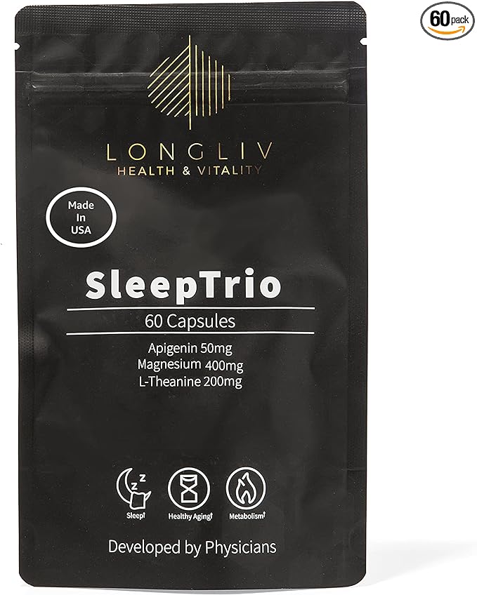 Sleep Trio - Made in USA Magnesium Apigenin L-Theanine Capsules β Premium 3-in-1 Cocktail for Sleep Management - Sleep Cocktail β Without Melatonin - 60 Capsules