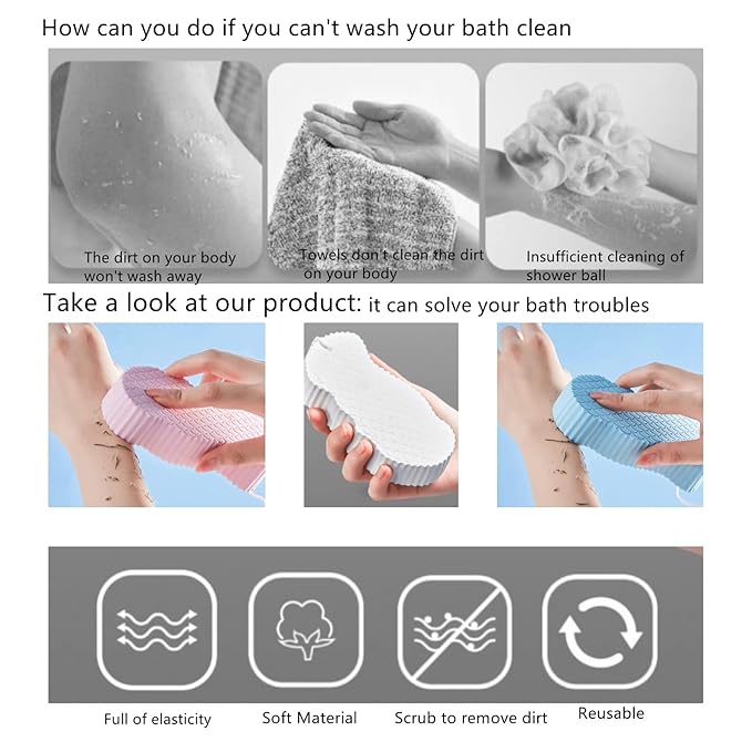 2 Piece Ultra Soft Exfoliating Bath Sponge,Soft Bath Body Shower Sponge,Spa Scrub Exfoliator Dead Skin Remove,3D Bath Sponges for Shower,Reusable Bath Sponge for Adults Children (Grey+White)