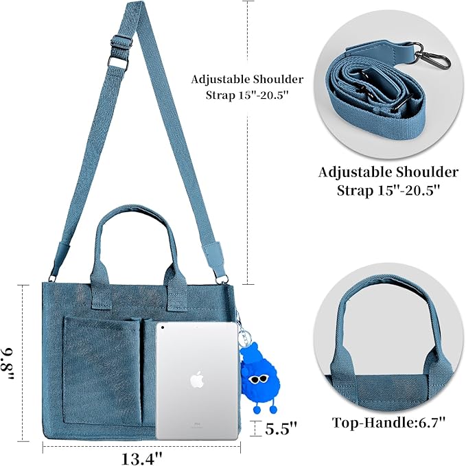 Canvas Tote Bag for Women With Pockets, Laptop Work Crossbody Purses Everything Shoulder Tote Bag Everyday Satchel Handbags