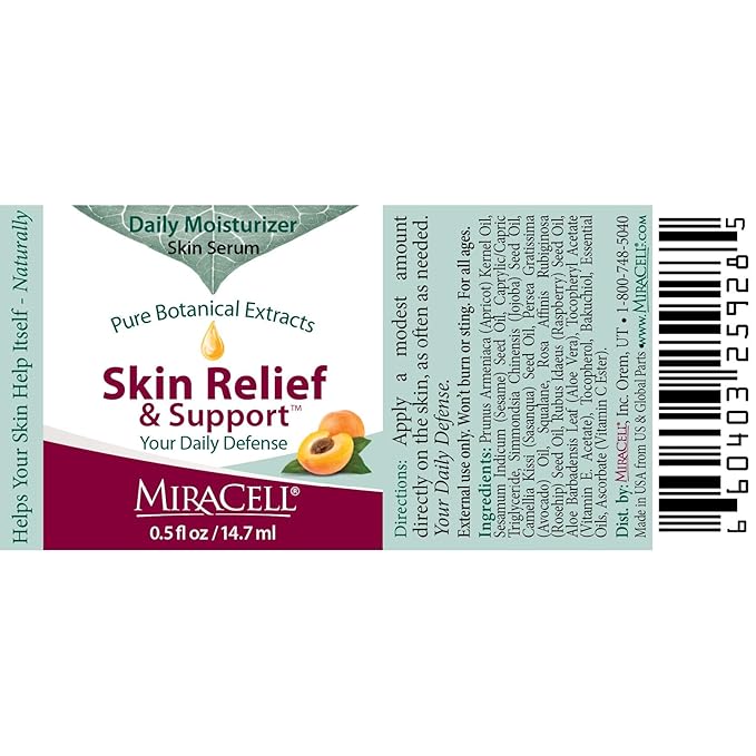 Miracell Skin Relief & Support Oil β Natural Face & Body Moisturizer with Apricot, Jojoba, and Vitamin E β Fast-Absorbing Hydration for Dry, Sensitive, or Rough Skin β 0.5 oz