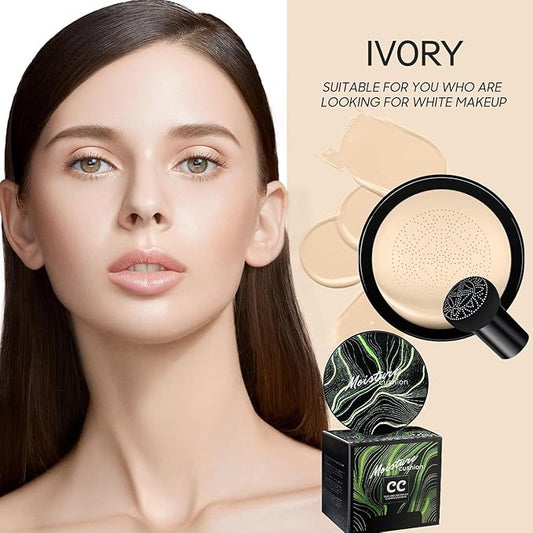 Mushroom Head Air Cushion CC Cream - BB Cream Foundation Makeup Moisturizing Concealer Long-Lasting, Cushion Foundation Full Coverage Self Adjusting for Mature Skin & All Skin Types(Ivory)