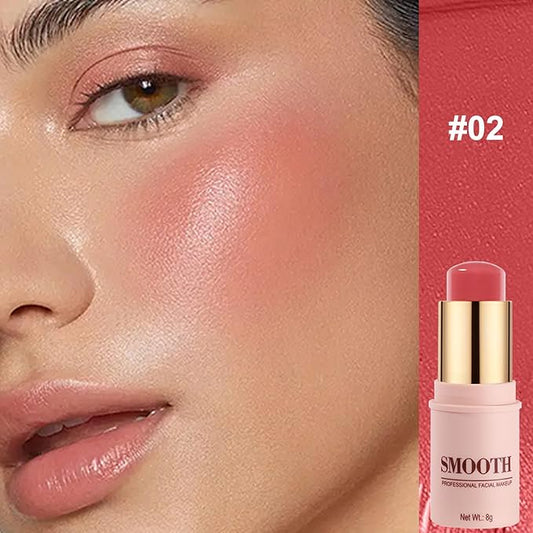 Multi-use Blush Stick, Monochromatic Face Beauty Wand for Cheek, Eyeshadow and Lip, Longwear Waterproof Matte Finish Cream Blush Makeup Stick with Brush for Women, 0.28oz (Peach Pink #02)