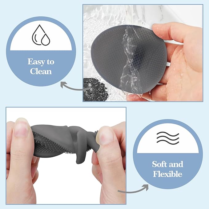 Manmihealth 4 Pack Soft Silicone Face Scrubber Exfoliator,Silicone Handheld Manual Facial Cleansing Brush, Face Washing Pad for Pore Cleansing Blackhead Removing Massaging (Gray+Black)*2